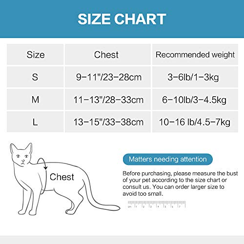 Kitten Cat Harness and Leash Set Ultra-Light Kitten Collar Soft and Comfortable Cat Walking Jacket with Running Cushioning and Anti-Escape Suitable for Puppies Rabbits with Cationic Fabric (M, Blue)