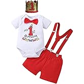 Highnesson-ww Baby Boy Funny First Birthday Clothes Infant Clothes Bow Tie Dinosaur Themed Romper Pants Set Suspenders
