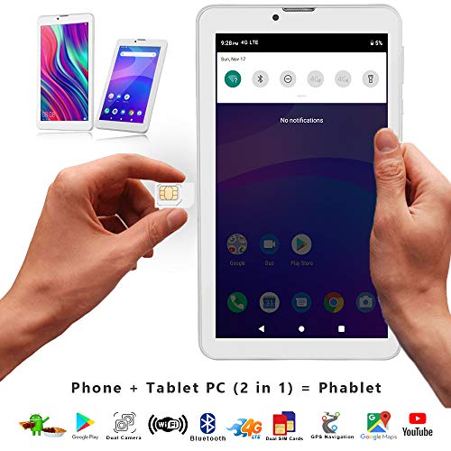 Indigi 7.0in Android Tablet PC 4G LTE Smartphone WiFi Google Play Store [QuadCore + 2GB RAM/16GB ROM] (White)