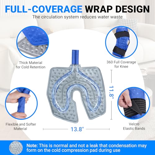 Fiveoffo Cold Therapy Machine, Programmable Timer Ice Machine for Knee After Surgery, Portable Knee Ice Machine with Quiet Pump, Continuous Cold Flow, 12H Cooling, Knee Replacement, Swelling Reduction