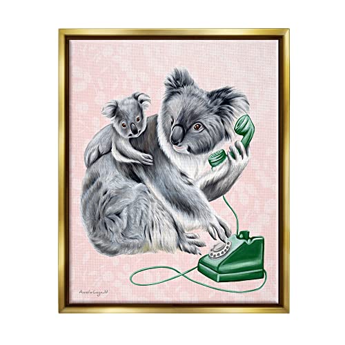 Stupell Industries Koala & Baby Green Rotary Phone Vintage Botanicals, Design b…