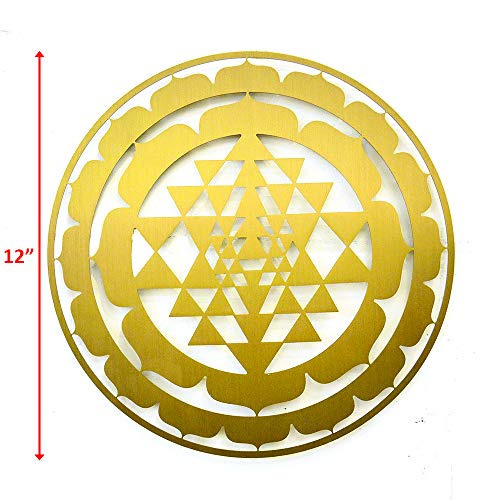 CANDIKO Sacred Geometry Stainless Steel Metal Wall Art Sri Yantra Symbol Decor 12 inch (Gold, Large)