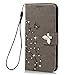 S7 Case,Samsung Galaxy S7 Case - Mavis's Diary 3D Handmade Wallet Bling Crystal Diamonds Butterfly Fashion Floral PU Leather with Wrist String Magnetic Clip Card Slots TPU Inner Cover