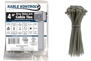 Kable Kontrol Gray Zip Ties 4 Inch 100 Pcs, 18 Lbs Tensile Strength, Self-locking Nylon Colored Cable Ties Wire Wraps for Indoor or Outdoor Use