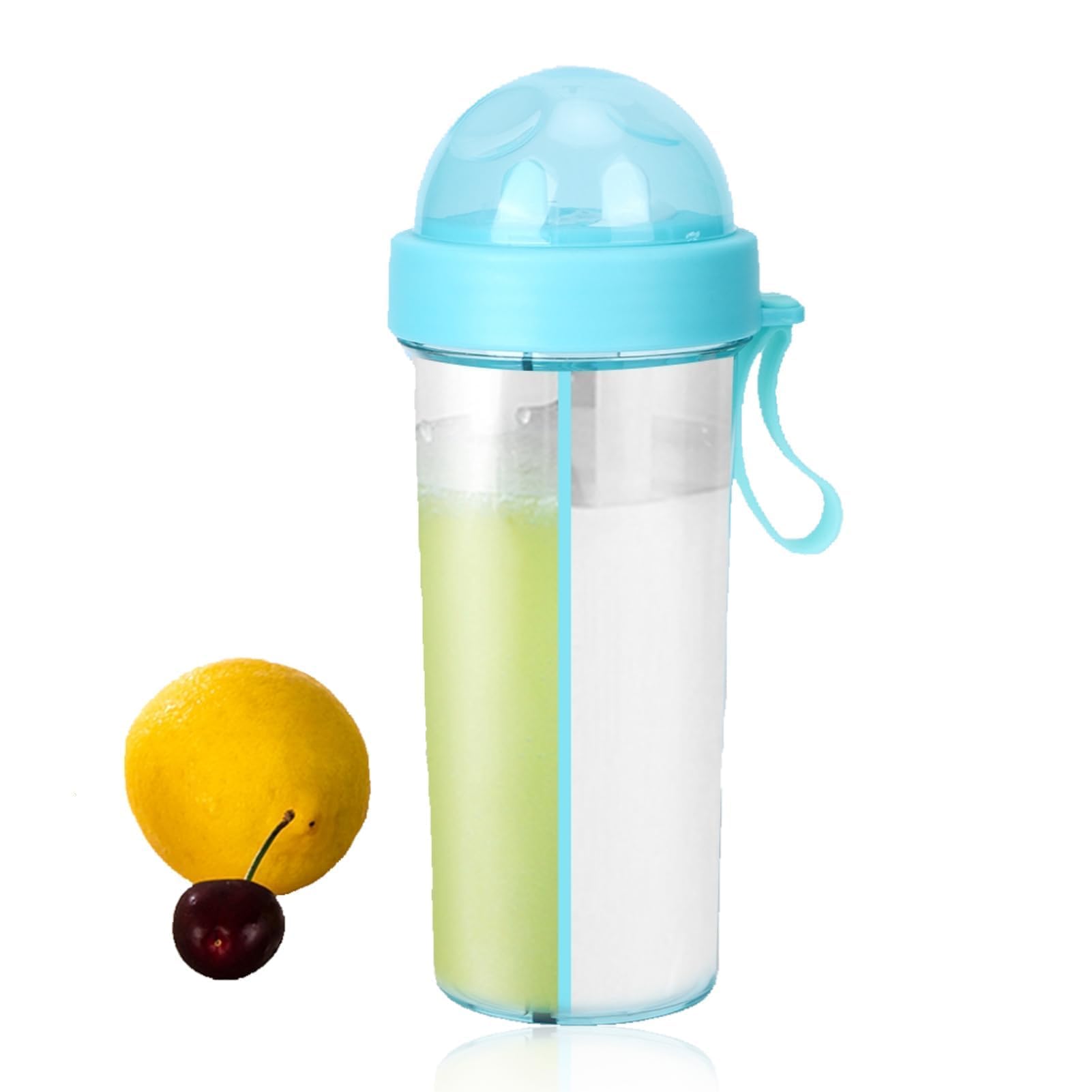 Cyrank 2 in 1 Cup, 600ml/21.1oz Double Sided Bottle Double Drinking Water Bottle Kawaii Water Bottle Straw Water Cup Portable Drinking Cup with Two Straw for Outdoor, Blue