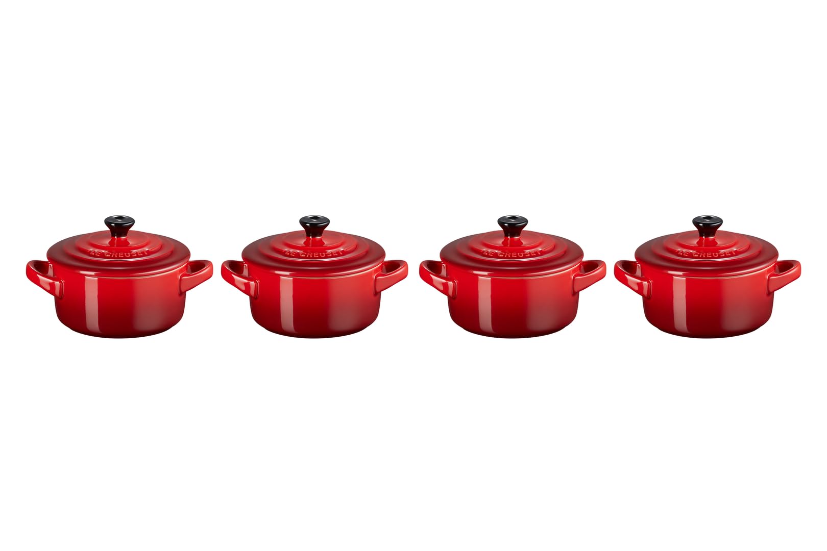 LE CREUSET Stoneware Set of 4 Petite Casseroles, 200 ml, Cerise, 79212100600100