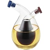 WINAKUI Clear Glass Oil and Vinegar Bottle, 2 in 1 Olive Oil Dispenser Cruet Bottles Double Pourer Spout Stoppers Kitchen Supplies for Cooking
