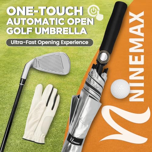 NINEMAX Large Sun Umbrella, Anti UV Umbrella, Golf Umbrellas Large Size Storm Umbrella, Solid Anti-Wind Umbrella Shatterproof for Men Women 2 People (Silver/Black)