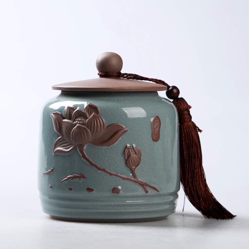 Retro Tea tin,Ceramic Embossed Sealed Tea Storage container For Jam Baby Sugar Coffee Nuts Spice-D