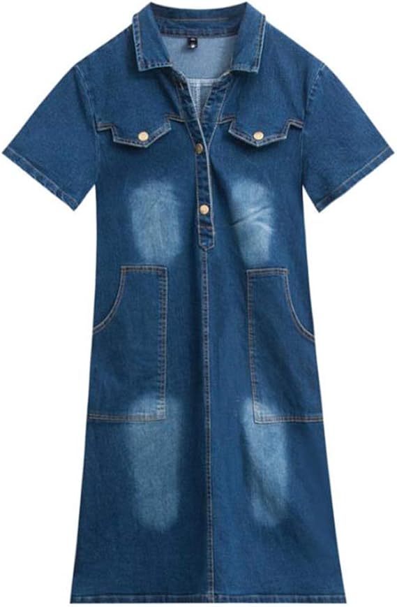 Amazon Ksila ワンピース レディース デニム シャツワンピース 半袖 ひざ丈 ゆったり チュニック 体型カバー着痩せ デニムワンピース 大きいサイズ 夏 ワンピース チュニック 通販