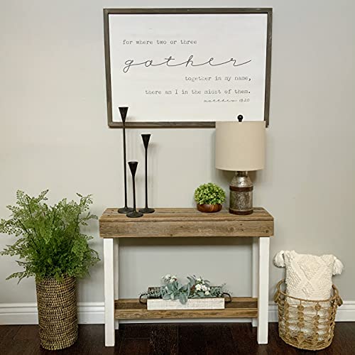 Del Hutson Designs Roland Console Table, Natural Wood w/White Solid Wood Legs Farmhouse Rustic