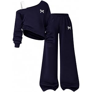 Kxuryueo Girls Clothes Off Shoulder Sweatshirt & Wide Leg Sweatpants Set 2 Piece Fall Sweatsuit Outfit with Pockets Size 7-16