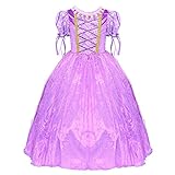 LOEL Girls Crew-Neckone Vintage Swing Rapunzel Princess Party Costume Long Dresses, Dress, 7-8 / For Height 4