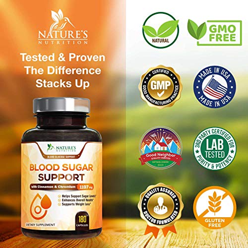 Blood Sugar Support Supplement Highest Potency Glucose Levels Control 2000mg - Natural Insulin Stabilizer - Made in USA - Best Vegan Complex w/Cinnamon, Alpha Lipoic Acid & Chromium - 180 Capsules