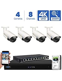 GW Security AutoFocus 4K (8MP) Sistema de cámara IP, 8 canales H.265 4K NVR, 4 x 8 MP UltraHD 3840x2160 Bullet POE Cámara de seguridad 4X Zoom óptico motorizado al aire libre para interiores