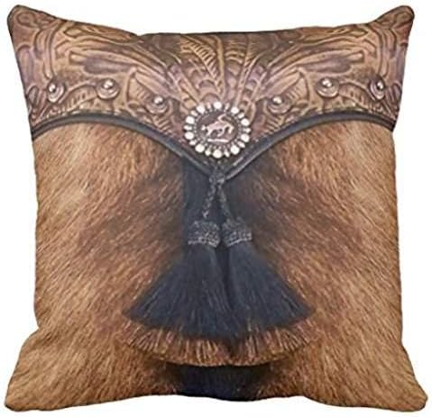 Tooled Leather, Tassle, Brown Cowhide Print Throw pillow case 1616
