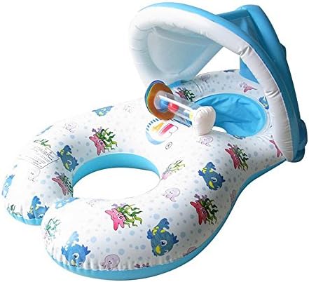 Frealm Mother and Baby Swim Float Rings Kid’s Swimming Pool Inflatable Swim Boat with Sunshade Protection