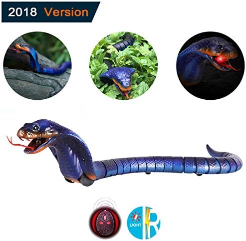 [Upgraded Version 2018]Remote Control Snake Toy,FiHome Infrared RC 17" Rechargeable Realistic Cobra Snake King Naja Toy for Kids Christmas Hallowene Gift Prank(Blue)