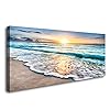 Baisuart S02250 Canvas Prints Wall Art Beach Sunset Ocean Waves Nature Pictures Stretched Canvas Wooden Framed for…
