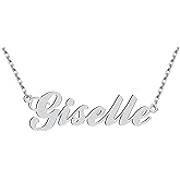 Dancing Wolf Silver Giselle Name Necklace Initial Charm Nameplate Necklaces for Womens Birthday Friendship Jewelry Stainless Steel