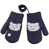 Baby Mittens on String Toddler Winter Cartoon Bear Warm Mitts Infant Full Finger Gloves Plush Magic Ski Snow Mitten 0-3Year