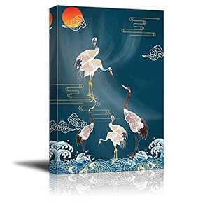 Wall26-Canvas Wall Art- Chinese Element-Elegant Red-Crowned Crane -Giclee Painting Wall Bedroom Living Room Home Decoration - 12x18 inches