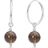 Smoky Quartz Drop Earrings 925 Sterling Silver 10mm Round Smoky Quartz Dangle Earrings for Women