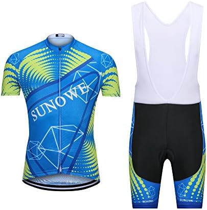 SUNOWE Mens Breathable Cycling Clothing Short Sleeve Jersey, 5D Padded Bib Shorts, or Kit Set Breathable Quick Dry