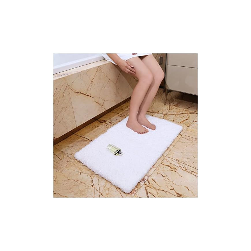 KMAT 20x32 Inch White Bath Mat Soft Shaggy Bathroom Rugs NonSlip Rubber Shower Rugs Luxury