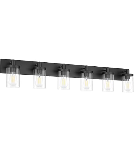 VINLUZ Farmhouse Bathroom Light - 4 Light Black Vanity Fixture, Clear Glass Shades, E26 Base