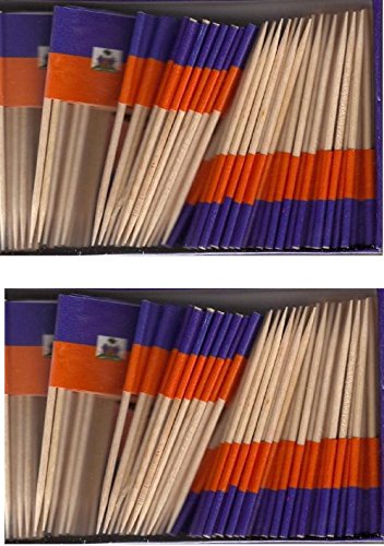 2 Boxes of Mini Haiti Toothpick Flags, 200 Small Mini Haitian Flag Cupcake Toothpicks or Cocktail Sticks & Picks