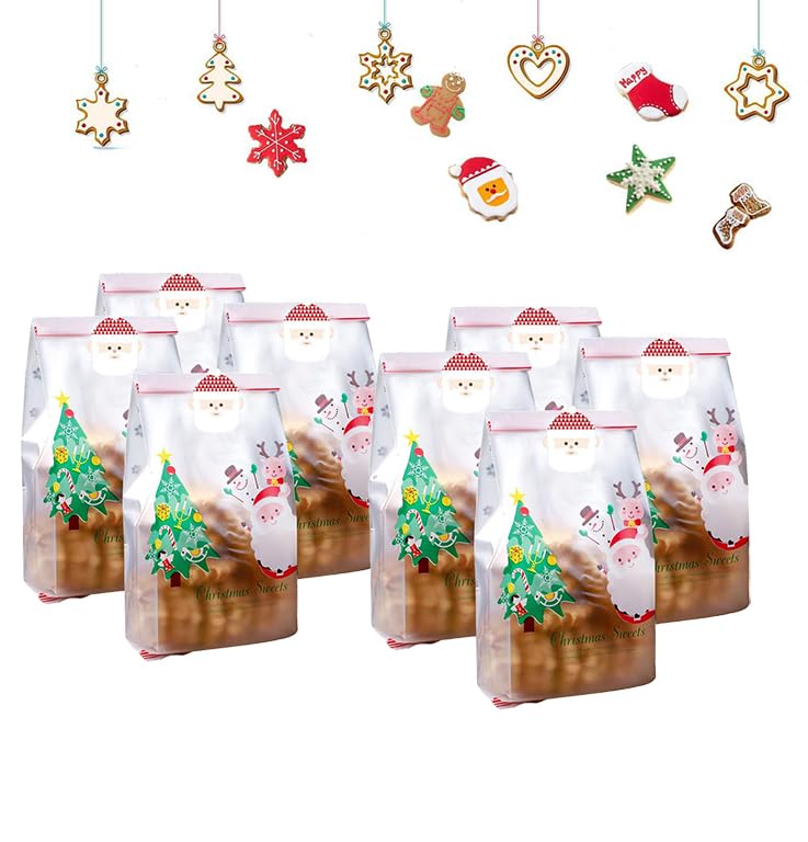 Pack of 50 Christmas Gift Bags, Santa Candy Bags, Colour Christmas Patterns Christmas Bags, Gifts Christmas Decoration, Christmas Bags for Filling and Cookie Bags, Biscuit Bags Christmas