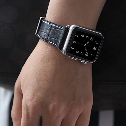 MARGE PLUS Compatible with Apple Watch Band Genuine Leather Watch Strap Compatible with iWatch Series 3 Series 2 Series 1, 38mm Black