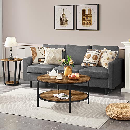 Yaheetech Round Coffee Table, Industrial Coffee Table with Shelf, 2