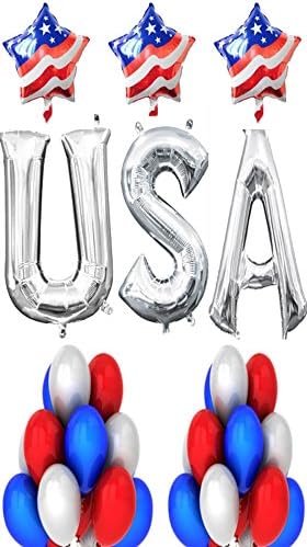 4th of July Patriotic Decoration Balloon Set | 36 Piece Party Set for Fourth of July, Veterans Day, Independence Day, Soldier Home Return Parties and Much More. Silver, Red, White and Blue