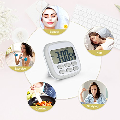 Digital Kitchen Timer, Atmoko Cooking Timer, Big Digits,Loud Alarm,Magnetic Backing Stand,Memory Function,12-Hour Display Clock,Count-Up & Count Down for Cooking Exercise—Grey (Battery not included)