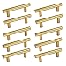 Gold Drawer Pulls Brushed Brass Cabinet Handles Stainless Steel T Bar Cabinets Knobs 10 Pack 3Inch (76mm) Hole Centers - homdiy HD201PB Gold Cabinet Hardware Pulls