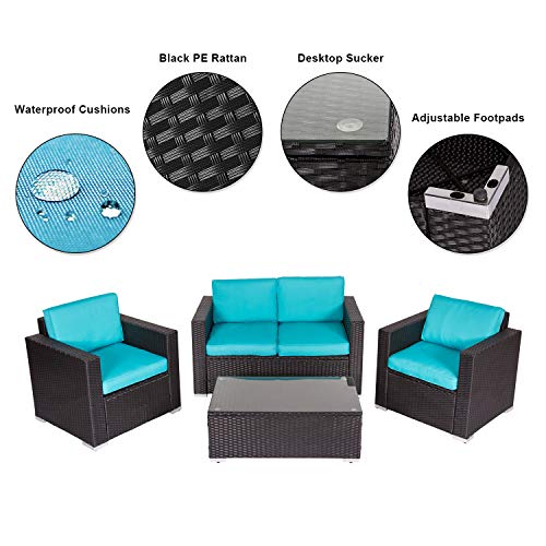 Kinsunny 4 Piece Outdoor Conversation Set Patio Sectional Sofa PE Wicker Furniture Sets with