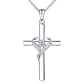 AmorAime 925 Sterling Silver Cross Necklace for Women Heart Necklaces for Mother for Festival, Vacation or Holiday