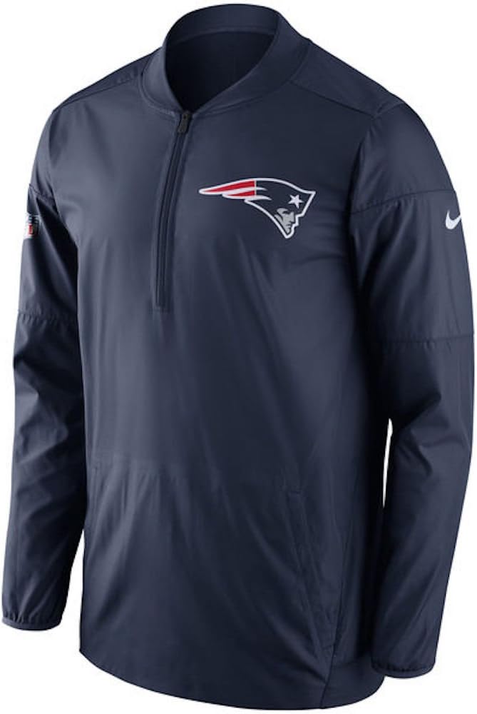 Nike Men S New England Patriots Navy Sideline Lockdown Half Zip Pullover Jacket Amazon Co Uk Sports Outdoors