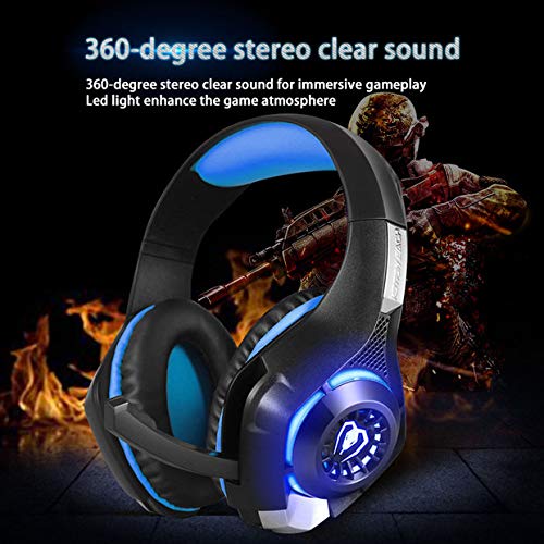 Xbox One Gaming Headset for PS4 PC Laptop Tablet Smartphone Over-Ear Nintendo Switch Headphones with Mic and Rotary Volume Control Noise Cancelling LED Lighting and Stereo Surround Sound Headset