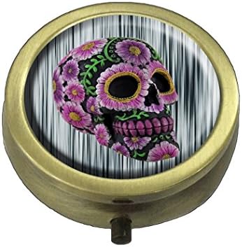 Supremecom Personalise Custom Bronze Round Pill Box Pocket Medicine Tablet Holder Organizer Pill Decoration Case Or Wallet (Skull-6)