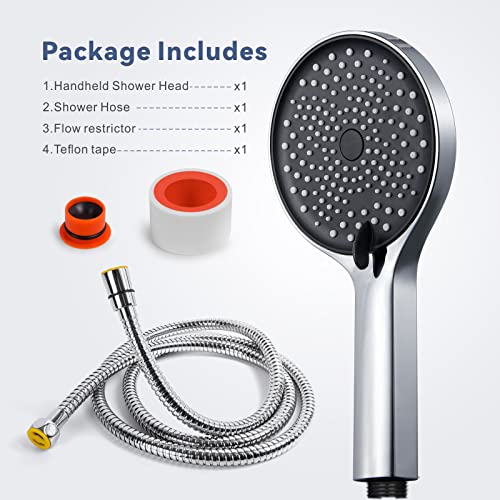 Baytion Stainless Steel Handheld Shower Head Set, 5.12in, 3 Spray Settings, Polished Chrome