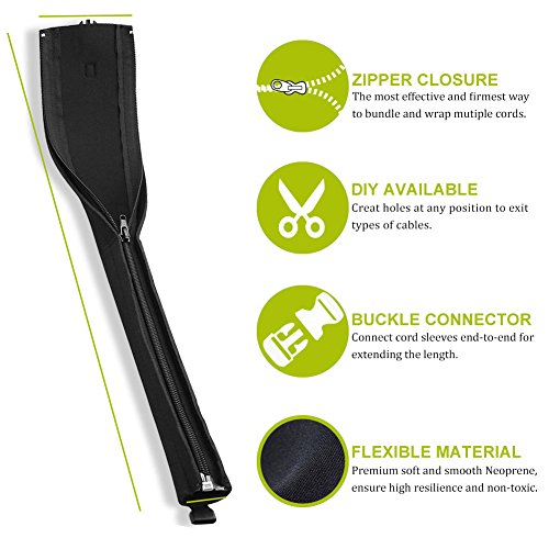 Cable-Sleeve-Sungwoo-Expandable-Cable-Management-System-Cable-Organizer-with-Zipper-and-Buckle-195-Flexible-Cord-Sleeve-for-TV-Computer-Home-Entertainment-Office-4-Pack-Black