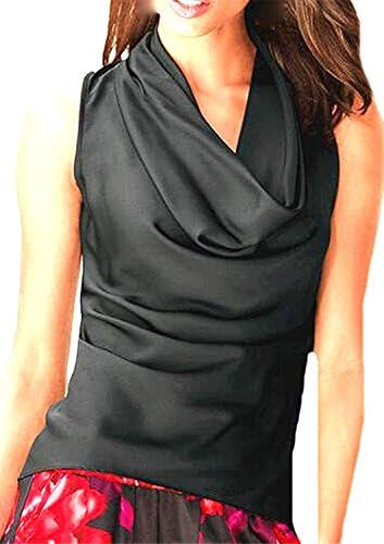 Tirahse Popular Women's Casual Silm Pile Collar Sleeveless T-shirt Top Vest black xl BlackUS Large