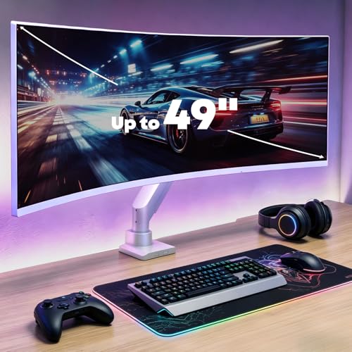 PUTORSEN 17-49 Inch Monitor Mount, Max 20 kg, Premium Aluminium Screen Mount for Flat/Curved Monitor with VESA 75 x 75/100 x 100 mm, Gas Spring Monitor Desk Mount,White