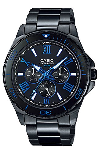 Casio MTD-1075BK-1A2 Men's BLACK Stainless Steel Dress Watch 100M 3-Dials