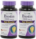 Natrol General Health Biotin 5,000 mcg Fast Dissolve, Strawberry  Flavored 90 tablets (a),pack of 2