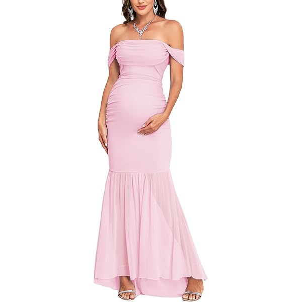 Glampunch Womens Off Shoulder Maternity Dress Ruffles Elegant Slim Gowns Fit Maxi Photography Dress A-Pink at Amazon Women's Clothing store Glampunch Womens Off Shoulder Maternity Dress Ruffles Elegant Slim Gowns Fit Maxi Photography Dress A-Pink at Amazon Women's Clothing store