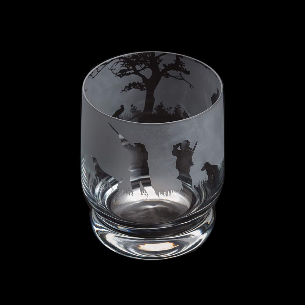 Dartington Crystal Aspect Shooting Scene Tumbler, Single | Shooting Tumbler Glass | 100mm | 350ml | A Shooting Scene is Wrapped Around the Rim of the Glass| Dishwasher Safe